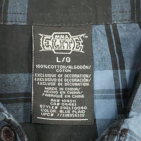 MMA Elite Long Sleeve Button Up Men's Size Large Blue Plaid Shirt Pride & Honor - Picture 4 of 8